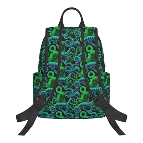 Travel Daypack Green Watercolor Octopus, Quick-Access Pocket, Side Bottle Holder, for Active Adults - color: Picture (50)