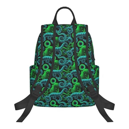 Travel Daypack Green Watercolor Octopus, Quick-Access Pocket, Side Bottle Holder, for Active Adults - color: Picture (50)