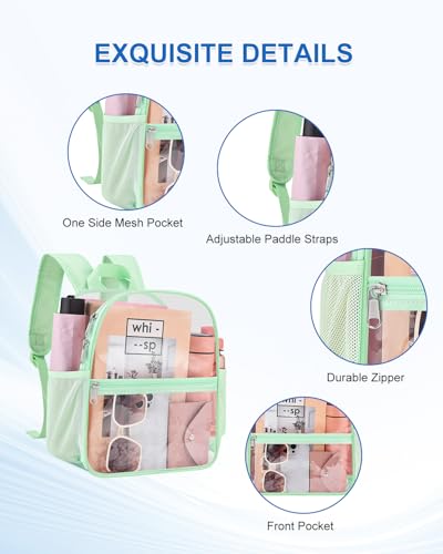 Clear Backpack for Stadium Events, 12x12x6 Small Clear Plastic bag with Reinforced Straps for Game Security Festival Concert - color: Avocado Green