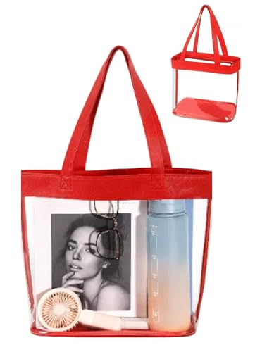 Clear Tote Bag Stadium Approved 12x6x12 12x12x6 Clear Bag for Stadium Events 12 x6 x12 Transparent Purse 12 x 6 x 12 - color: Red