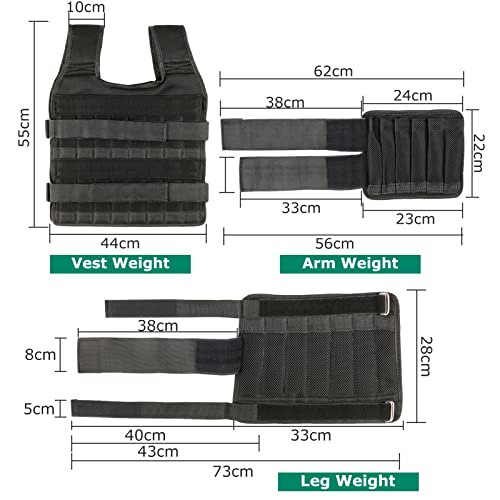 Leepesx Max Loading 15kg/35kg Adjustable Vest Weight Exercise Weight Loading Cloth Strength Training with 6kg Leg Weight 5kg Arm Weight (Empty)