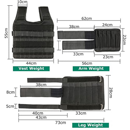 Leepesx Max Loading 15kg/35kg Adjustable Vest Weight Exercise Weight Loading Cloth Strength Training with 6kg Leg Weight 5kg Arm Weight (Empty)