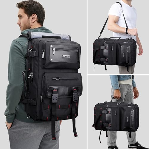 WITZMAN Travel Backpack for Men Duffle Bags Fits 17 Inch Laptop | Nylon Water-resistant 3-in-1 Carry on Backpack Airline Approved, Large Convertible Overnight Rucksack, B685 Black - color: Black