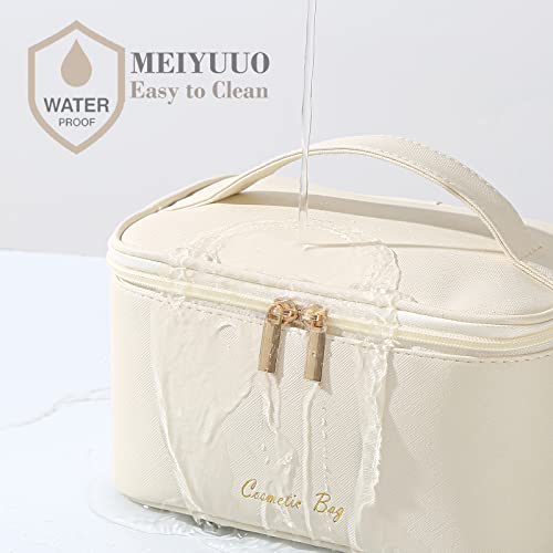 Meiyuuo Makeup Bag Large Cosmetic Bags for Women Girls Cute Travel Zipper Pouch Toiletry Organizer for Beauty Essentials Waterproof (Beige) - color: Light Beige