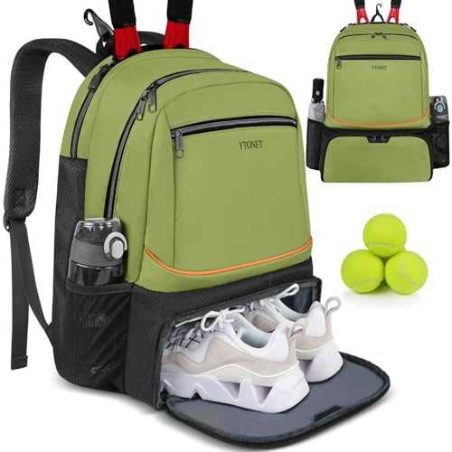Ytonet Tennis Bag Tennis Backpack for Women Men 2 Rackets with Insulated Pocket Ventilated Shoe Compartment - color: Green