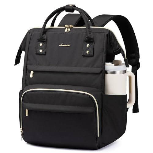 LOVEVOOK Laptop Backpack for Women with Giant Tumbler Holder Pocket, 15.6 Inch Work Daypack for Teacher Nurse, Computer College Bookbag Purse, Waterproof Travel Back Pack with USB Charging Port - color: Black, size: 15.6 inch-Large Cup Pocket