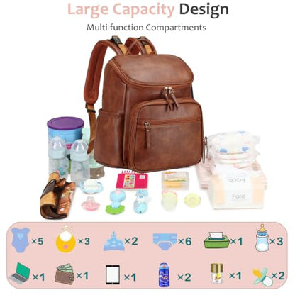 LORADI Lightweight Diaper Bag Backpack, Baby Shower Gifts, Brown | Stroller Clips, Insulated Pockets, Water-resistant, Easy to Clean, Durable - color: Brown