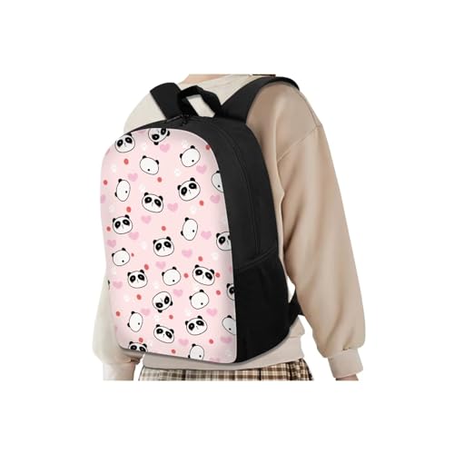4PCS Cute Panda Backpack for Girls Love Heart School Bag Set with Lunch Box Pencil Case and Water Bottle Holder Trendy Backpack 4 in 1 Set for Travel Children Teens Rucksack - color: Cute Panda Love Heart