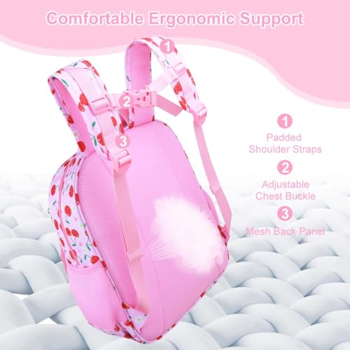 RHCPFOVR Kids Backpack for Girls - Girls Backpack 3-8 Ages Cherry for Kids 15 Inch School Bookbag for Kindergarten Elementary School Bookbag for Girl 1st 2nd Grade - style: Pink Cherry