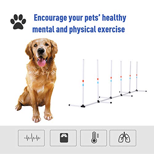 PawHut Adjustable Dog Agility Training Obstacle Set with Weaves Poles and Storage Bag