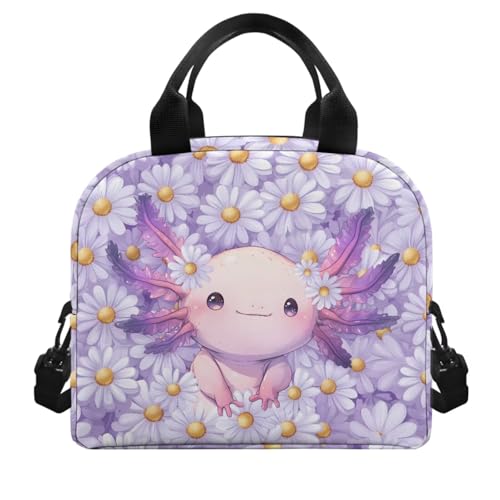 Flashideas Daisy Axolotl Backpack for Girls Kids Backpack with Lunch Box Stainless Steel Water Bottle and Water Bottle Bag 4Pcs Set 17" Large Capacity Elementary Bookbag with Compartments for School - color: Daisy Axolotl-4