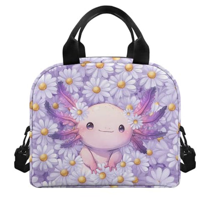 Flashideas Daisy Axolotl Backpack for Girls Kids Backpack with Lunch Box Stainless Steel Water Bottle and Water Bottle Bag 4Pcs Set 17" Large Capacity Elementary Bookbag with Compartments for School - color: Daisy Axolotl-4