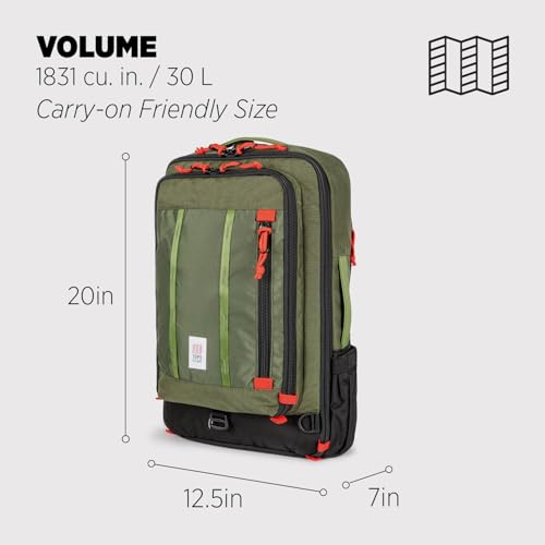 Topo Designs Global Travel Bag – 30L or 40L - Carry-On Compliant Most Airlines, Durable Travel Duffel Bag, Clam Shell Main Pocket, Laptop Sleeve, Backpack, Luggage (30L / Olive) - color: Olive, size: 30L