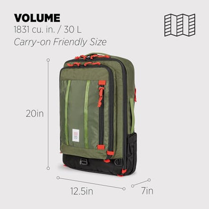 Topo Designs Global Travel Bag – 30L or 40L - Carry-On Compliant Most Airlines, Durable Travel Duffel Bag, Clam Shell Main Pocket, Laptop Sleeve, Backpack, Luggage (30L / Olive) - color: Olive, size: 30L