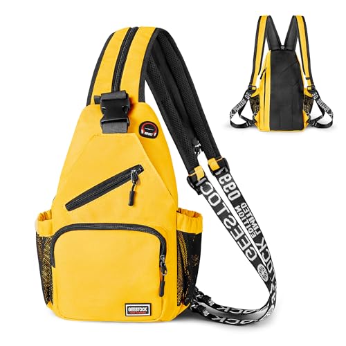 Geestock Convertible Sling Bag for Women Men, Lightweight Crossbody Backpack Daypack Chest Bag Fit 10.9" Tablet for Travel, Sport, Hiking & Commute, Yellow, 8.27in×3.94in×13.39in - color: Yellow, size: Large