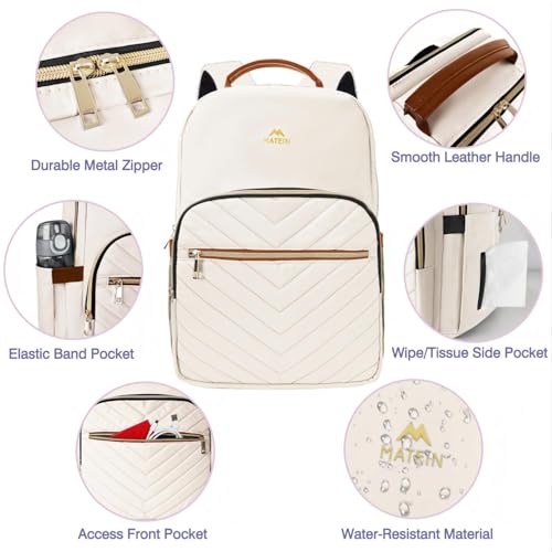 MATEIN Lightweight School Backpack for Women, 15.6 Inch Laptop Backpack - color: Beige, size: 15.6inch
