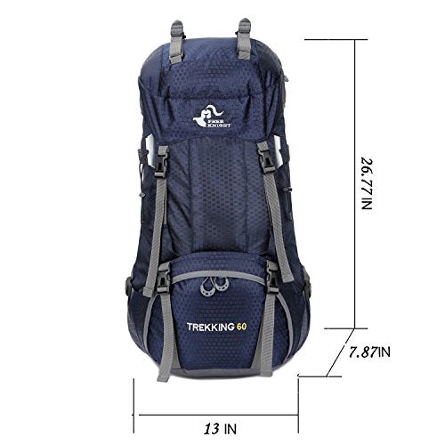 Bseash 60L Waterproof Hiking Camping Backpack with Rain Cover, Large Outdoor Sport Travel Daypack Rucksack for Climbing - color: Navy Blue