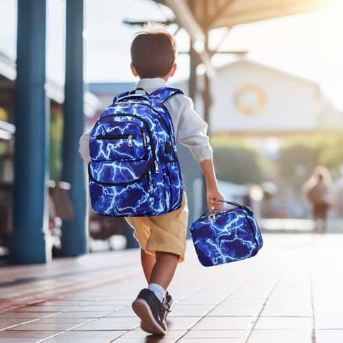 Bevalsa Backpack for Boys, Lightning School Bags with Lunch Bag & Pen Case for Kids, Bookbag for Boys Girls Teens - color: B-lighting