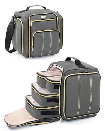 BALULHG Large Travel Makeup Bag - Cosmetic Organizer with 4 Removable transparent Inner Pockets, Multi-functional Toiletry Bag for Accessories & Brushes, Women's Beauty Case,Patent Pending - color: Grey