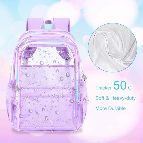 gxtvo Clear Backpack, Heavy Duty Transparent Bookbag, See Through Backpacks for Women Men | Heavy Duty - color: Chic Purple Clear Backpack