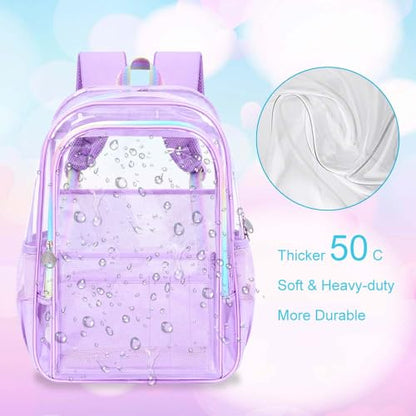 gxtvo Clear Backpack, Heavy Duty Transparent Bookbag, See Through Backpacks for Women Men | Heavy Duty - color: Chic Purple Clear Backpack