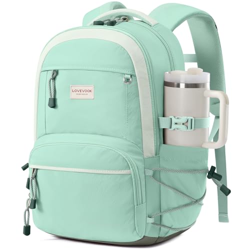 LOVEVOOK School Backpack for Girls, 15.6 Inch laptop Backpacks with Large Capacity Tumbler Holder, Lightweight College bag for women, Cute Travel Teen Bookbag Purse for Students,Mint-Green - color: Mint-green, size: 15.6 Inch