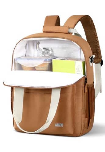 MIER Small 16L Insulated Cooler Backpack with Removable Divider, Lightweight Soft Wine Cooler Bag for Beach Travel Work Picnics Camping, Portable Lunch Backpack for Men Women, Brown - color: Brown