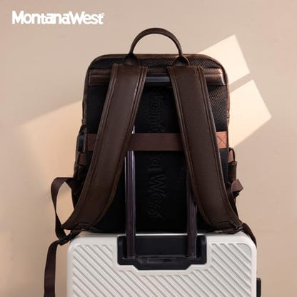 Montana West Laptop Backpack 15.6 Inch Work Backpack Purse for Women Travel Casual Daypack Bookbags with USB Port - color: 15.6-in Coffee