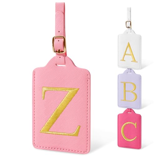 Personalized Initial Letter Luggage Tags for Suitcases,Suitcase Identifier Baggage Tag,Cute Travel Luggage Tags,Best Gift Wedding Birthday for Couples Honeymoon Friend Family Vacation(Pink Z) - color: Pink/Golden-letter, size: Z