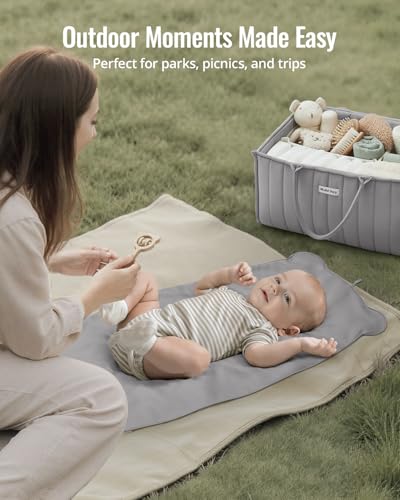 Blissful Diary Vegan Leather Portable Changing Pad, Wipeable & Waterproof Baby Change Mat in Diaper Bag, Travel Essential & Registry Gift, Light Gray - color: Light Gray