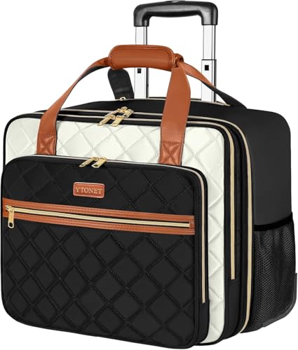 Ytonet Rolling Laptop Bag, Rolling Briefcase for Women, 17.3 Inch Laptop Bag with Wheels, Computer Bag with Wheels Laptop Case for Work Travel College Business Wife Mom Overnight Teacher - color: Black/White/Brown, size: Large