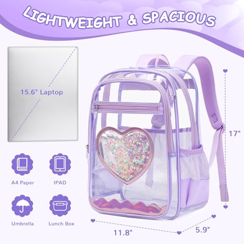 Clear Backpack, Heavy Duty Thick TPU Clear Bookbag, Transparent Bookbag Stadium Events, See Through Large Ergonomic Backpack for School Kids Girls Women Travel Security College Concert, Purple - color: Purple
