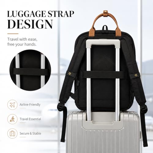 Travel Backpack for Women & Men, Laptop Backpack Fits 15.6 Inch Laptop, Water-Resistant Durable Computer Bag for Work, College & Daily Commute (Black) - color: Black