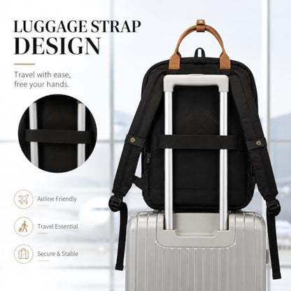 Travel Backpack for Women & Men, Laptop Backpack Fits 15.6 Inch Laptop, Water-Resistant Durable Computer Bag for Work, College & Daily Commute (Black) - color: Black