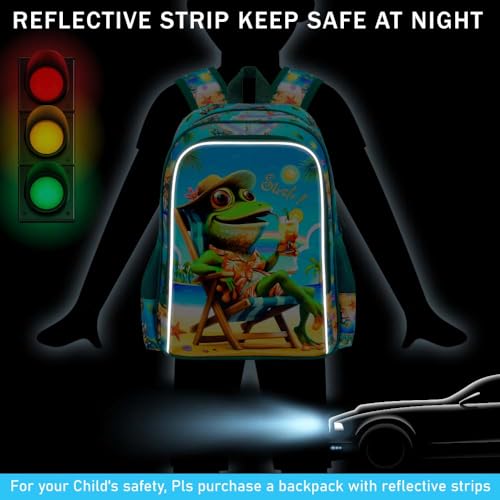 3Pcs Kids Backpack for Boys, 16" Frog Kindergarten Preschool Elementary Bookbag Set, School Backpacks with Lunch Box(Green) - color: Frog Green