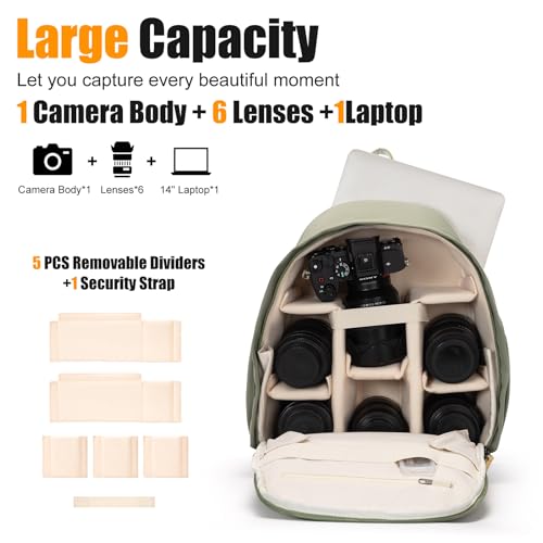 Cwatcun Midi Camera Backpack for Women, Compact DSLR Bag with Tripod Strap - color: Green, size: 1.0 Medium