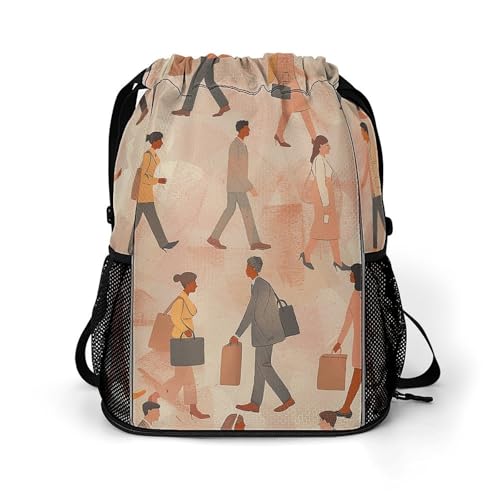 Drawstring Gym Backpack with Shoe Compartment And Wet Pocket, 28L Lightweight Waterproof People Walking Sports Backpack for Workout Swim Beach Travel String Bag for Men Women