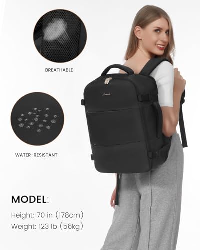 LOVEVOOK Travel Backpack for Women,Carry On Backpack Flight Approved - color: Black