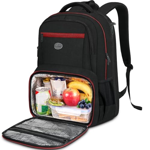 MATEIN Mens Backpack with Lunch Box, Sturdy Padded 17 Inch Laptop Backpack for College, Water Resistant TSA Work Bag with Cooler Compartment, Large Computer Bag for Campus Class Commute - color: Black-red, size: 17 Inch