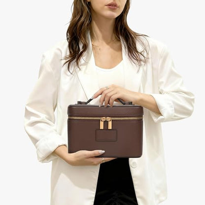 Makeup Bag Vanity Case with Removable Divider Travel Toiletry Bag Portable Cosmetic Bag Makeup Organizer Case (Coffee) - color: Coffee