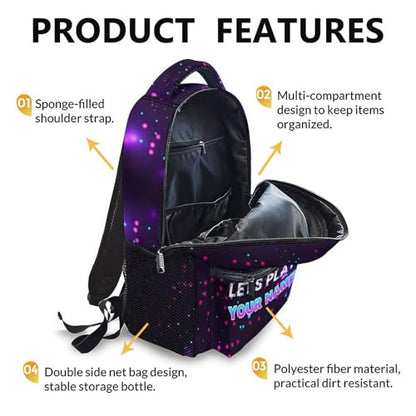 Backpack for Kids Boys Teens, Custom Gamer Schoolbag for Children Kindergarten Elementary Primary Middle College, 17 Inch Personalized Durable Gaming Bookbag for Travel Hiking - color: Game5
