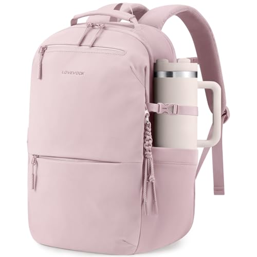 LOVEVOOK Laptop Backpack for Women with Giant Tumbler Holder - 15.6Inch Work Computer Travel Backpack with Laptop Compartment, Water Resistant, Cute Commuter College Teacher Nurse Purse Bag, Pink - color: Pink, size: 15.6 Inch