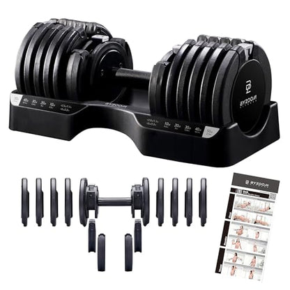 BYZOOM FITNESS Pure Series Adjustable Dumbbell - 12.5/25/27.5/50/55/75lb - ONE UNIT OR PAIR(check QTY before purchase) - 5-in-1/ 10-in-1 / 15-in-1 / 21-in-1 Flexible Hand Weights for Home Apartment Garage Gym, Strength Training & Fitness Workouts, White O