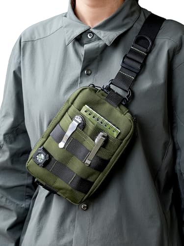 VIPERADE CHS2 Small EDC Sling Bag, Tactical Fanny Pack for Men, Molle Pouch Crossbody Backpack with Adjustable Shoulder Strap, Utility Chest Pouch Bag for Hiking/Traveling/Bush-Craft - color: Green