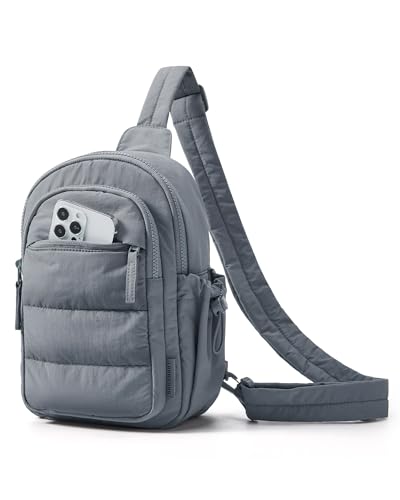 BAGSMART Small Sling Bag for Women, Puffer Crossbody Bag Purses Hobo Handbag Fanny Packs for Travel Hiking - color: Grey