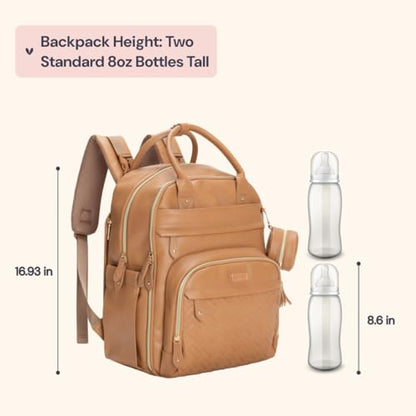 BabbleRoo Leather Diaper Bag Backpack - Baby Essentials Travel Baby Bag, Multi function, Water Resistant, with Changing Pad, Stroller Straps & Pacifier Case – Unisex, Light Brown - color: Vegan Leather Light Brown, size: Large
