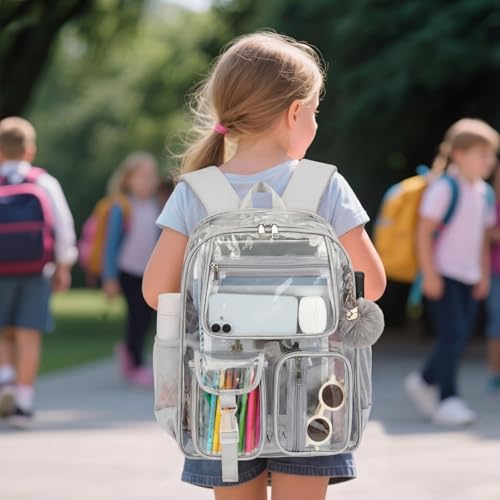 Clear Backpacks for Girls Boys, Heavy Duty PVC Transparent School Bookbag See Through Back Pack for College Work Travel (Light Grey) - color: Light Grey