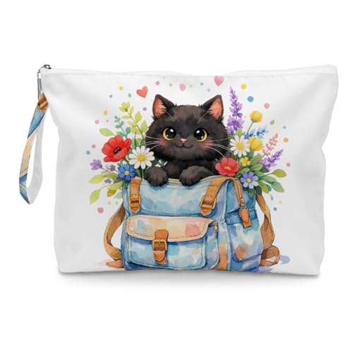 Fokongna Black Cat Print Wet Bag, Small Portable Waterproof Multi-Functional Organizer for Women,Sky Blue Backpack Floral Cat，Ideal for Daily, Beach & Travel - color: Sky Blue Backpack Floral Cat
