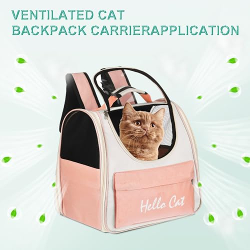 Cat Backpack Carrier, Large Space & Breathable, Ventilated Mesh Design Pet Backpack for Cats or Small Dogs, Intended for Hiking/Camping/Traveling (Pink, 14.6"x9.8"x13.4") - color: Pink