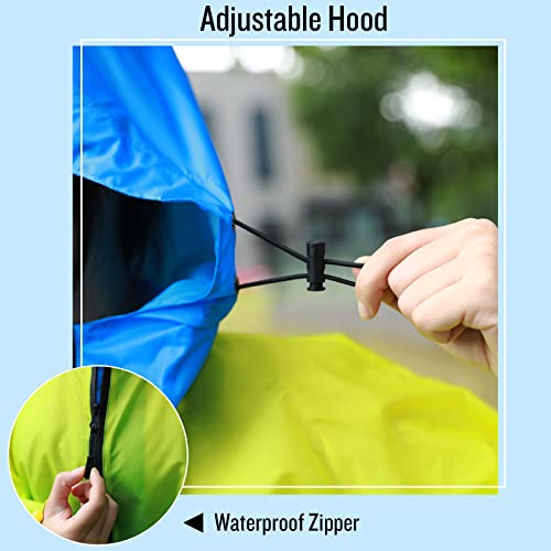SaphiRose Unisex Rain Poncho Waterproof Raincoat Hooded for Adults Women with Pockets - color: Gradient Yellow-blue